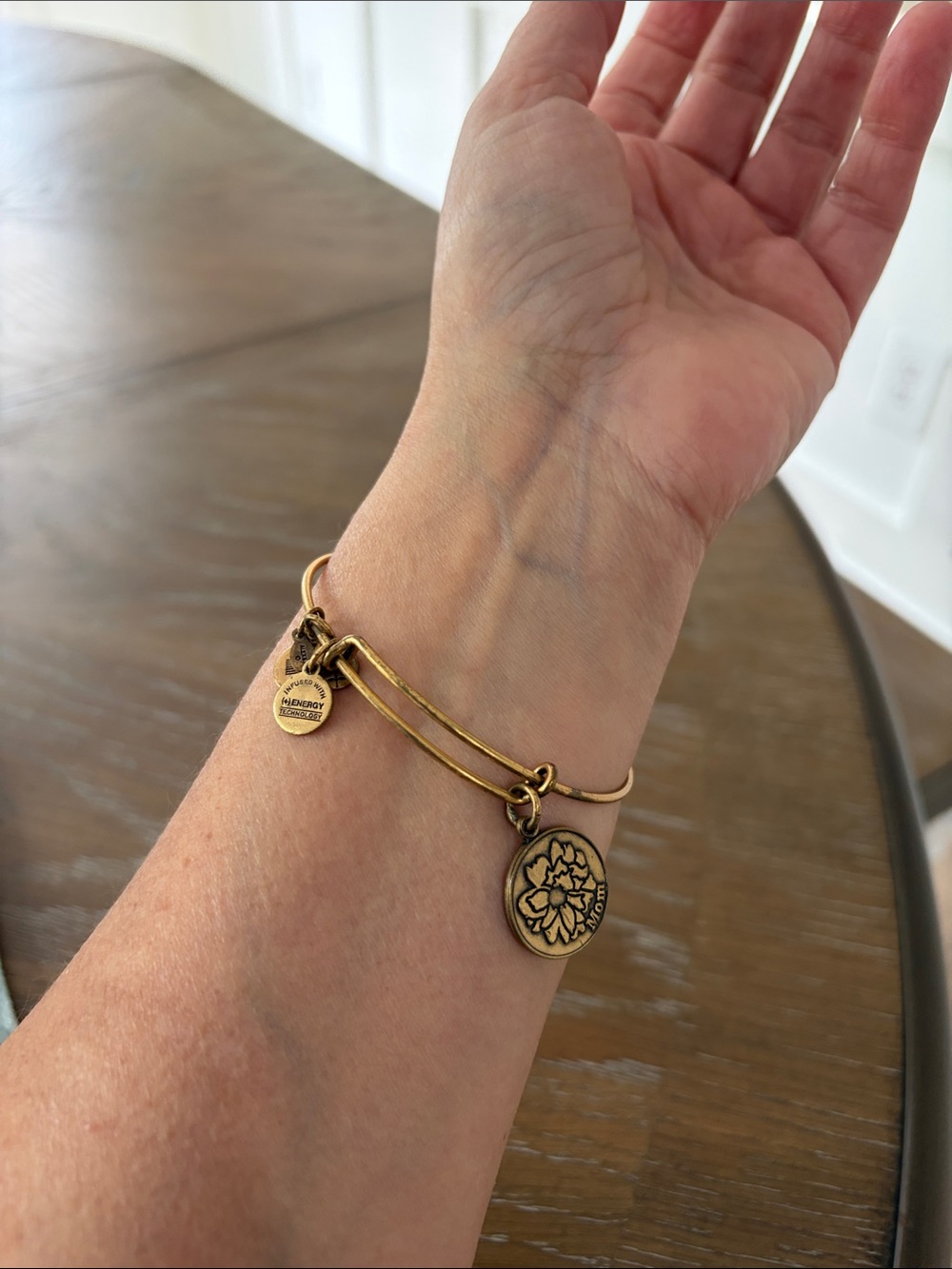 Alex and Ani Antique Gold Floral Medallion Expandable Bracelet